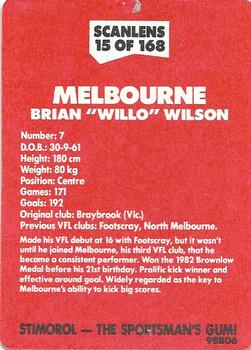 1989 Scanlens VFL #15 Brian Wilson Back